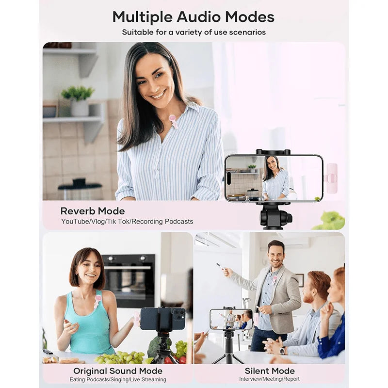 Mini Wireless Lavalier Microphone with Noise Reduction for iPhone iPad Android Video Vlog - Portable Wireless Mic