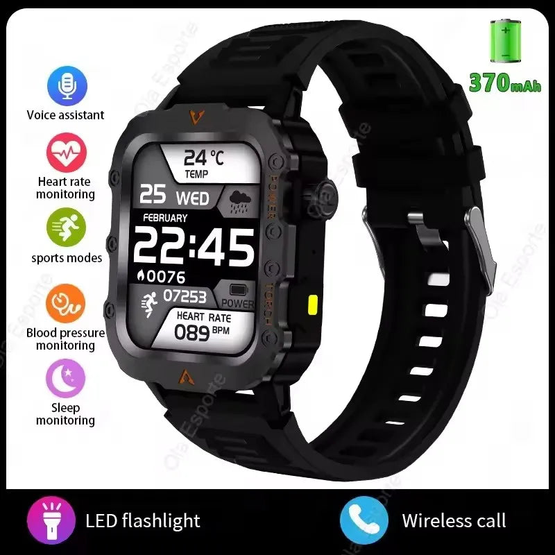 2026 New Military Smart Watch Men 3ATM Outdoor Sports Fitness Tracker Blood Pressure Health Monitoring BT Call GPS Smartwatch