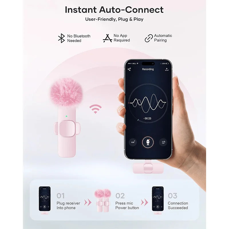 Mini Wireless Lavalier Microphone with Noise Reduction for iPhone iPad Android Video Vlog - Portable Wireless Mic