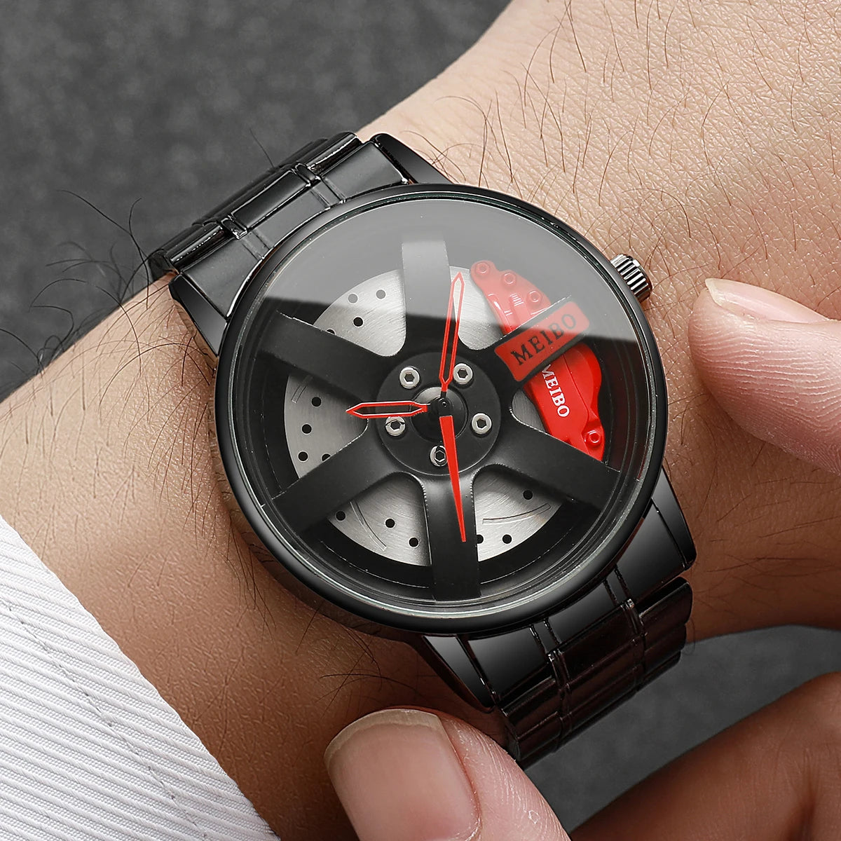 4 Pcs Fashion Men's Sports Watches 3d Car Wheel Stainless Steel Band Men's Wrist Watch Quartz Watch Set Homo Watch (Without Box)