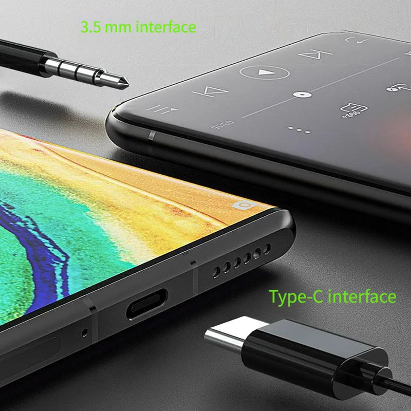 USB Type C Headphone HiFi Bass Stereo Volume Control Mic 3.5mm Wired Earbuds For Galaxy S24 S23 S22 S21 Ultra iPhone 15 Pro Max