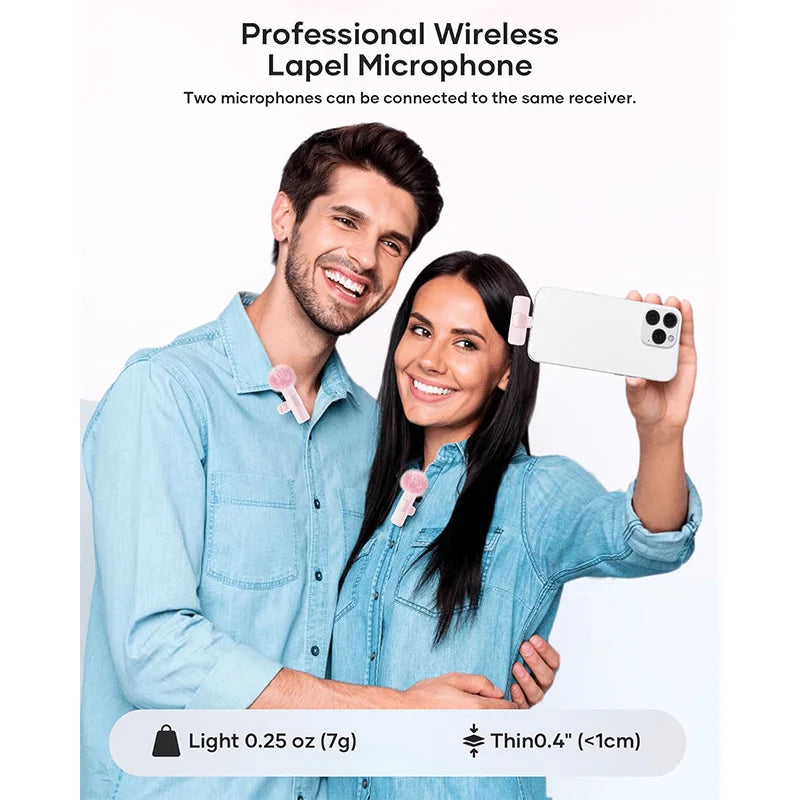 Mini Wireless Lavalier Microphone with Noise Reduction for iPhone iPad Android Video Vlog - Portable Wireless Mic