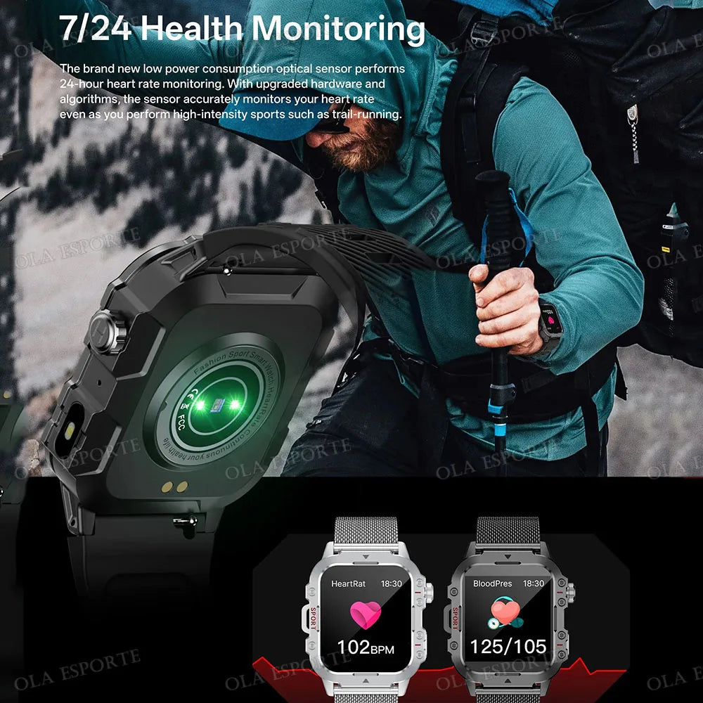 2025 New Flashlight Military Smart Watch Men IP68 5ATM Outdoor Sports Fitness Tracker Health Monitor 1.44Inch BT Call Smartwatch