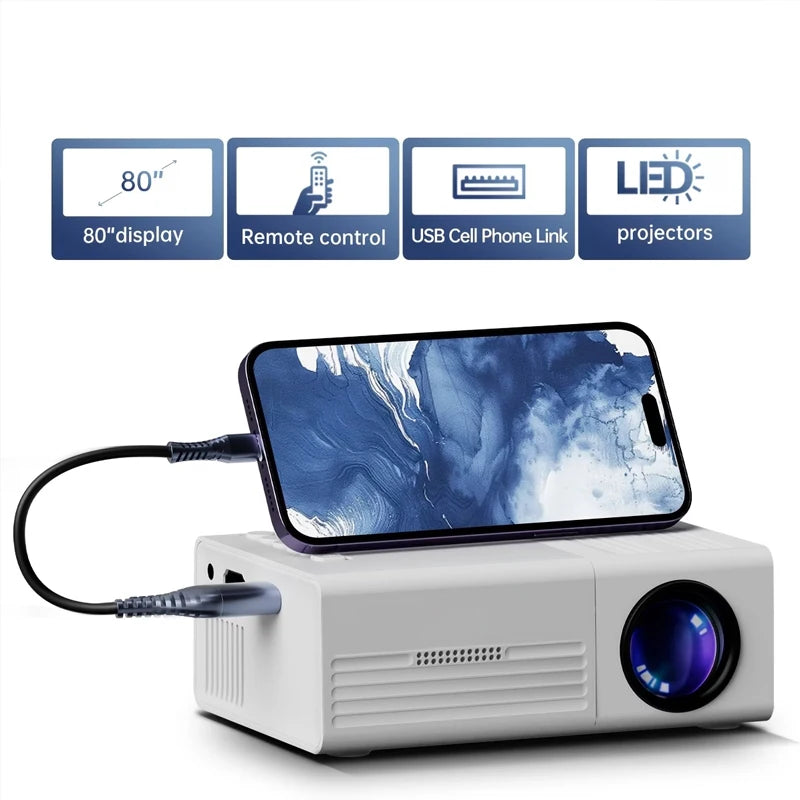 2026 Mini Home Theater Projector, Portable Video Projector,Supports Mobile Phone Projection, Suitable for TV Stick/USB/Laptop